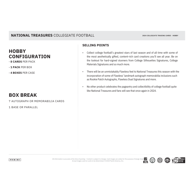 2024 Panini National Treasures Collegiate Football Hobby Box