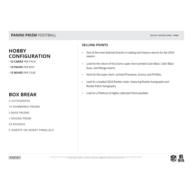 2024 Panini Prizm Football Hobby 12 Box Case